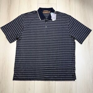 Tasso Elba Golf Polo Shirt Men's XL Navy‎ Grid Check Cotton Short Sleeve NWT
